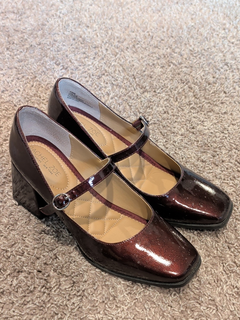 Rachel Zoe Metallic Burgundy Mary Jane Block Heel Pumps 8.5